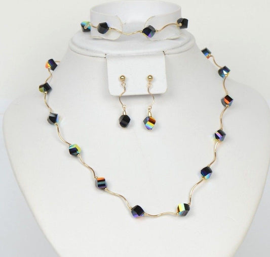 14kYellowGold GenuineSwarovski Crystal Element Beaded Necklace,Bracelet,Earrings