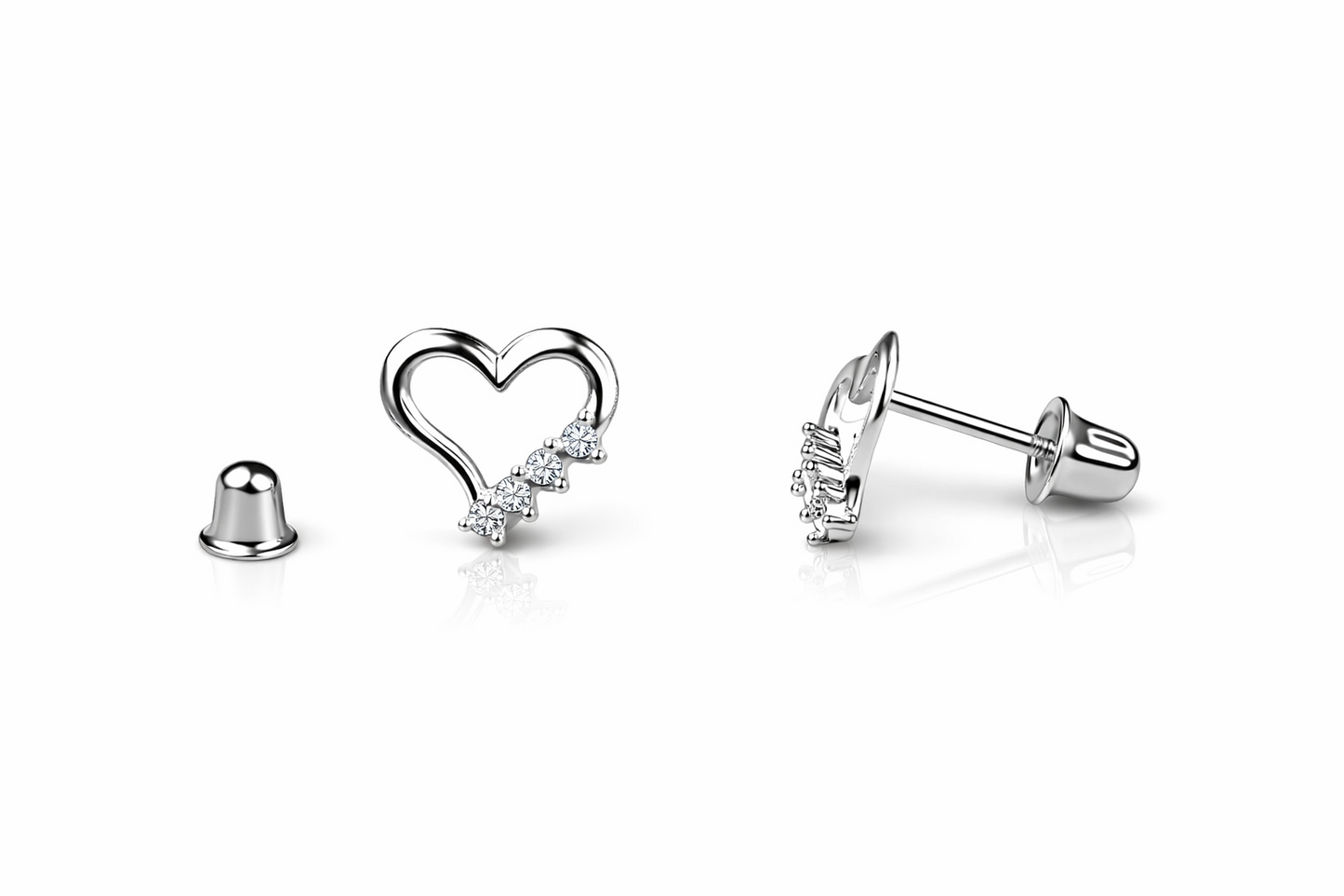 14K White or Yellow Gold Heart Shape CZ Stud Earrings