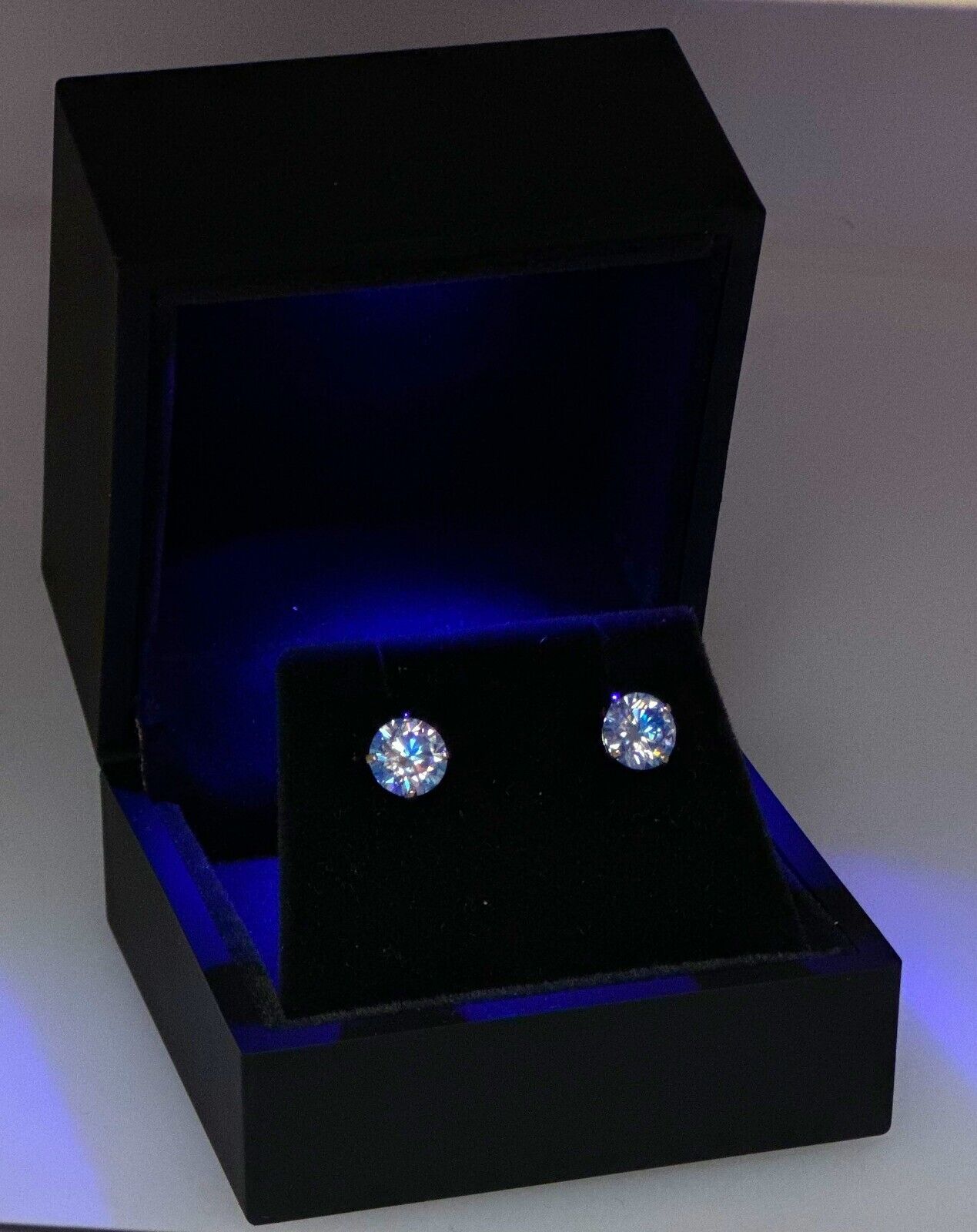 14K Gold GRA Certified D-VVS1 Ocean Blue Moissanite Push Back Studs Earrings