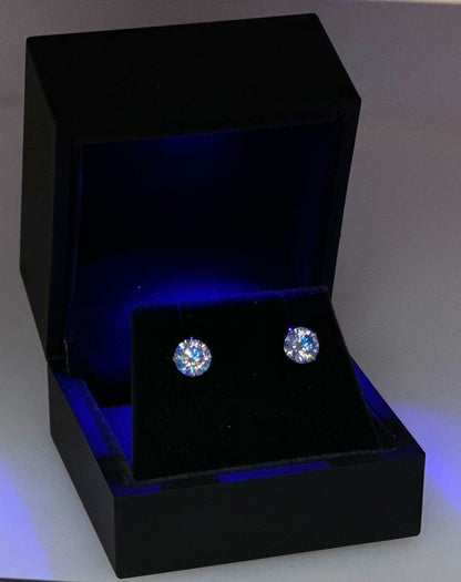 14K Gold GRA Certified D-VVS1 Ocean Blue Moissanite Push Back Studs Earrings