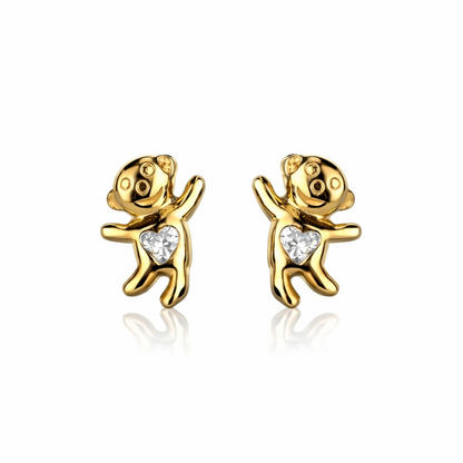 14k Yellow Gold CZ Bear Stud Earrings