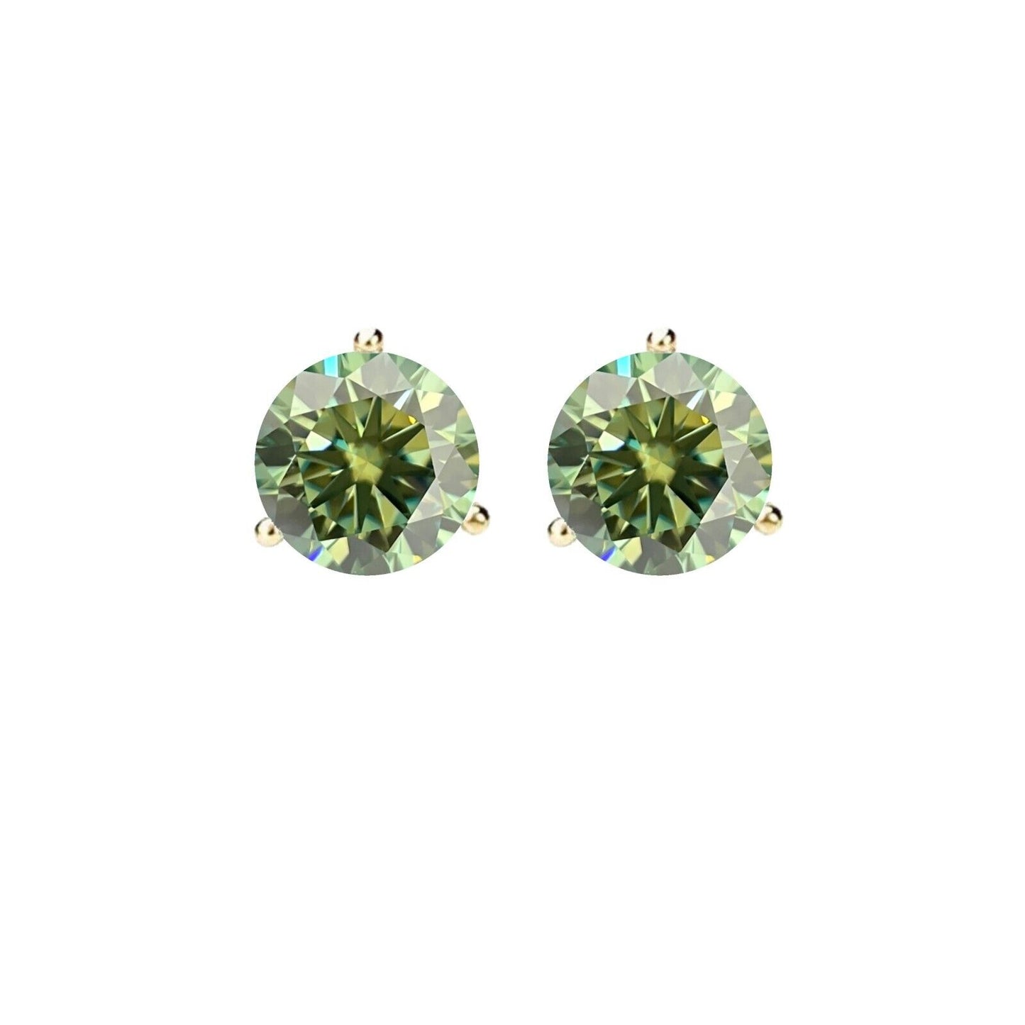 14K Gold GRA CertifiedD-VVS1 Green Moissanite ScrewBack Stud Earrings