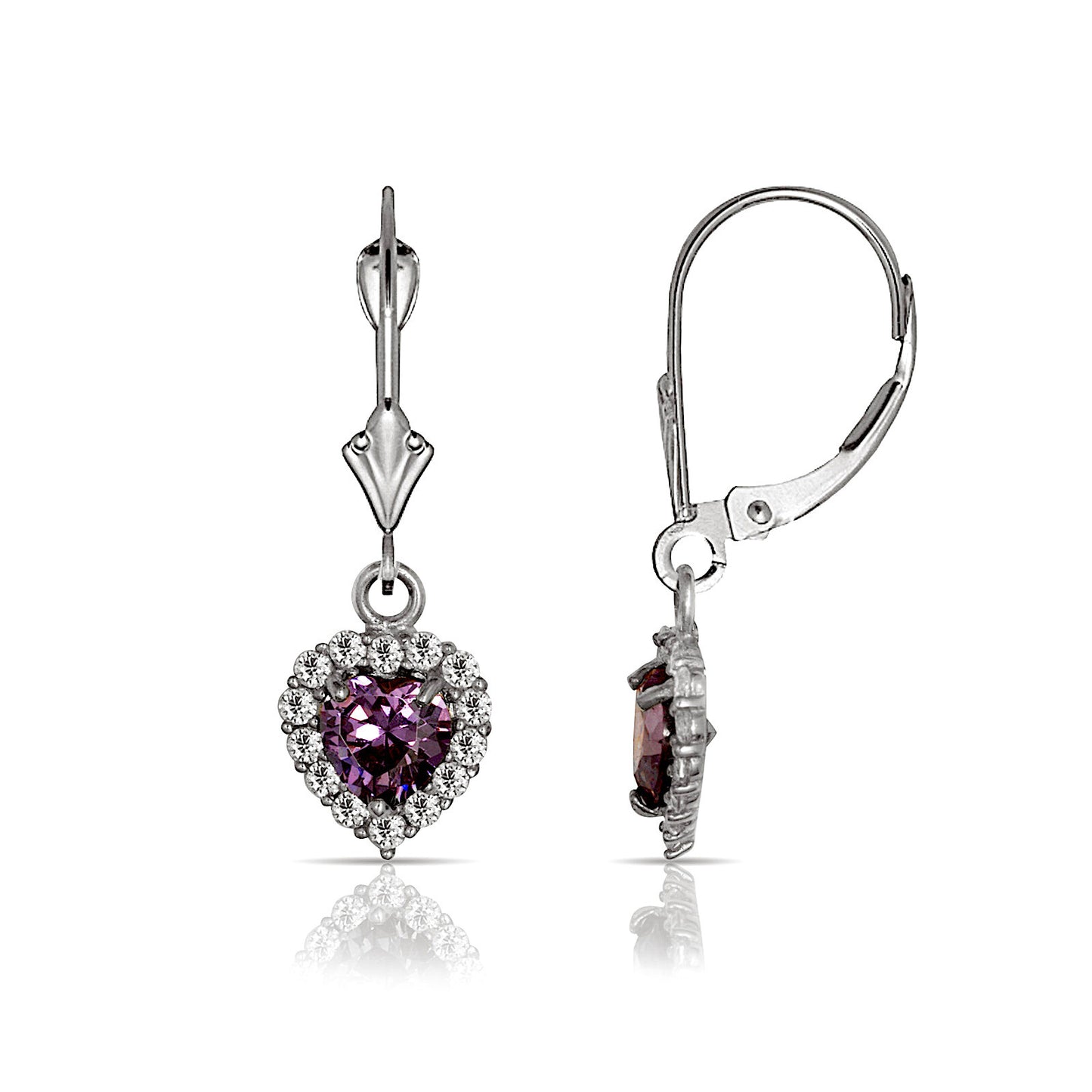 14k White Gold Halo Heart Dangle Leverback Earrings