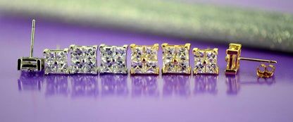 14K Yellow or White Gold Fancy Square CZ Stud Earrings