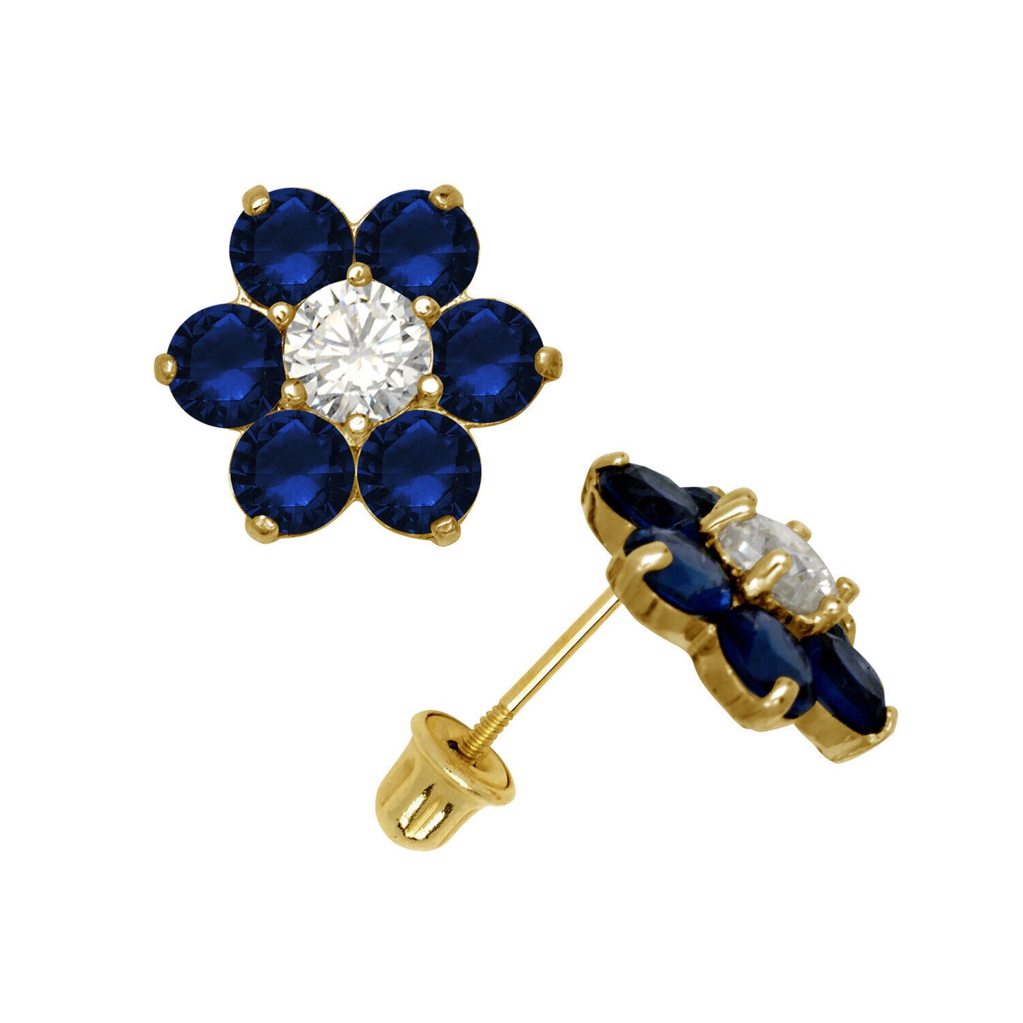 14k Yellow Gold Flower CZ Stud Earrings