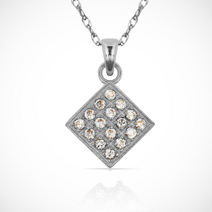 14k Yellow & White Gold CZ Square Pendant For Women