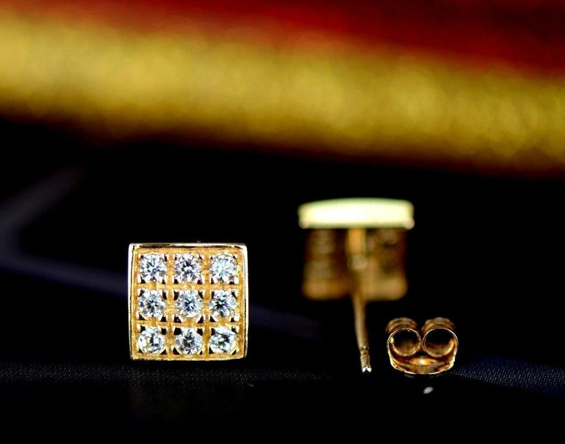 14K Yellow or White Gold Fancy Square CZ Stud Earrings