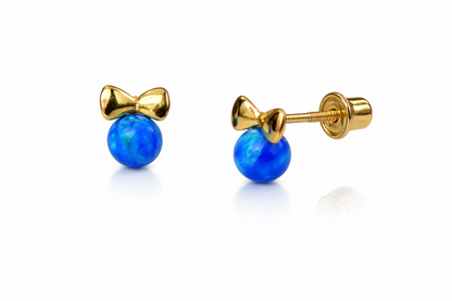 14k Yellow Gold Bow Tie Opal Stud Earrings/ Screw Back