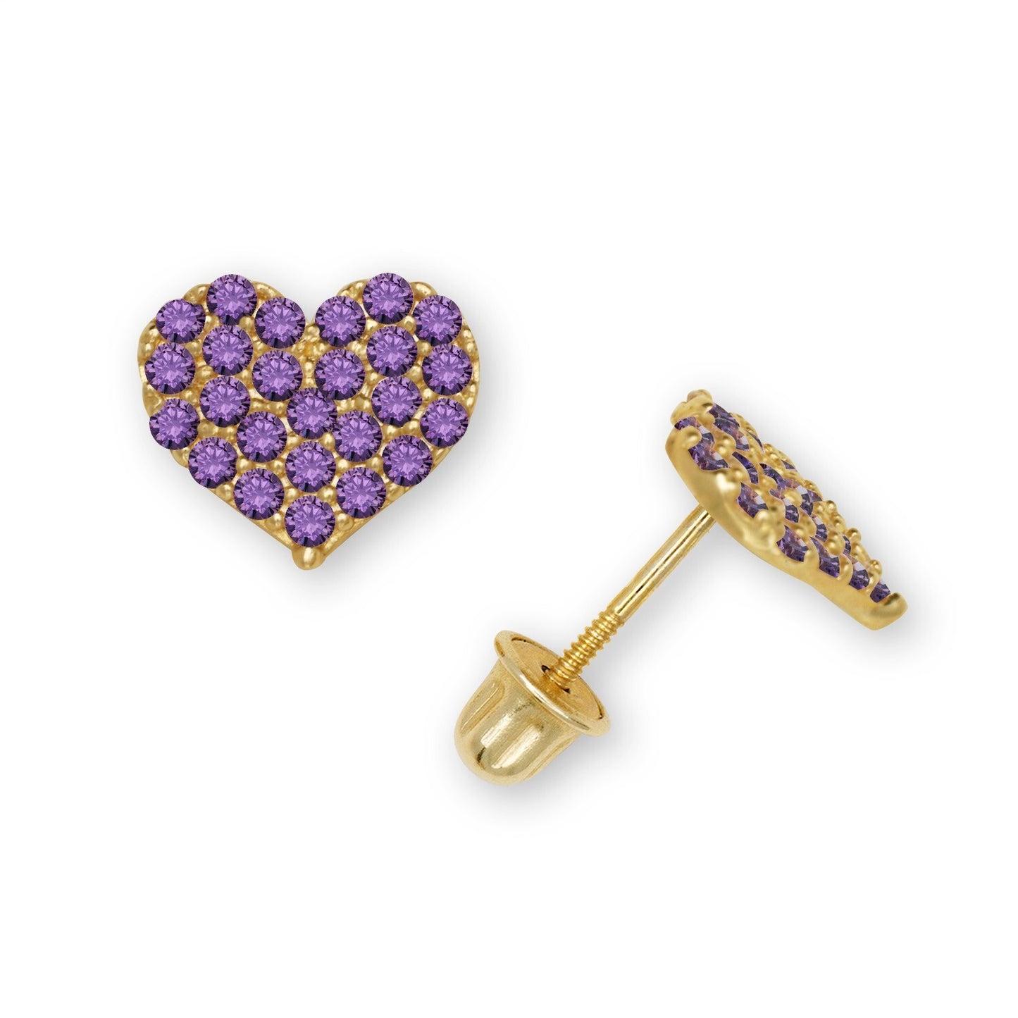 14K Yellow & White Gold Beautiful CZ Heart Shaped Stud Earrings for Women