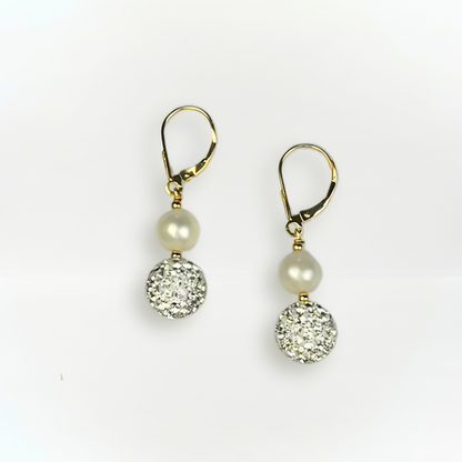 14K Yellow Gold Beautiful Freshwater Pearl Set with Czech Crystal for Women