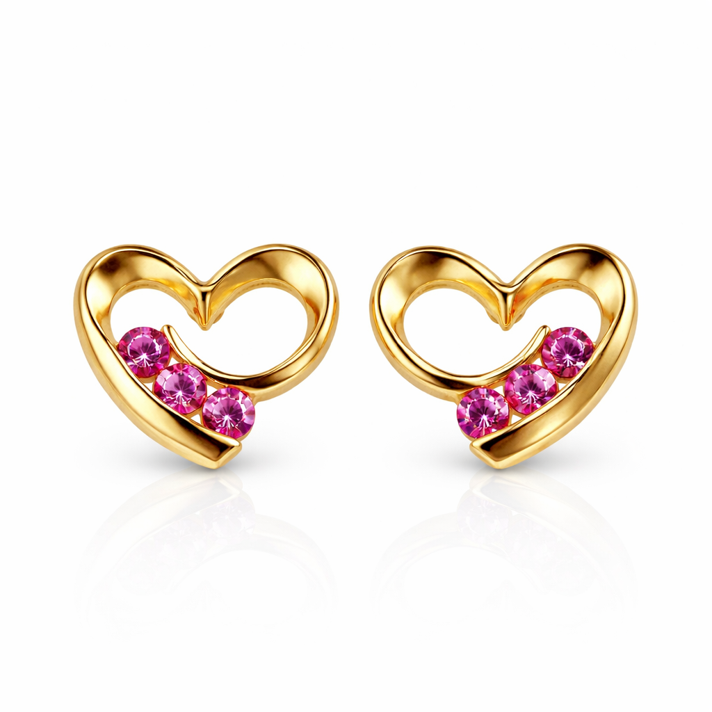 14k Solid Yellow White Gold Heart Shape CZ Stud Earrings