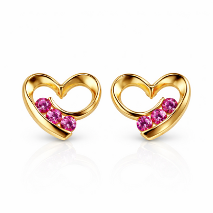 14k Solid Yellow White Gold Heart Shape CZ Stud Earrings