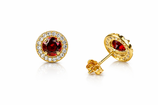 14k Yellow Gold Halo Stud Earrings with Push Back