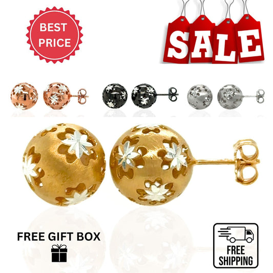 925 Sterling Silver High Quality Italy Ball Push Back  Stud Earrings for Women