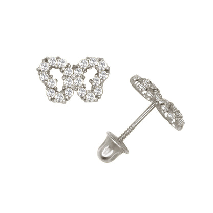 14k Yellow or White Gold Butterfly CZ Stud Earrings