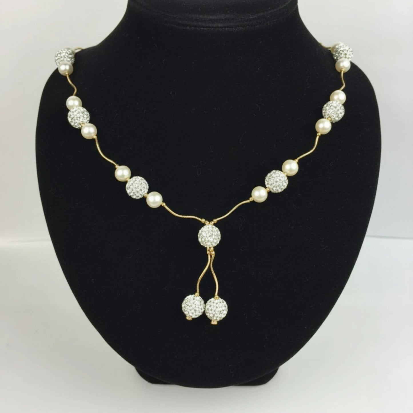 14K Yellow Gold Beautiful Freshwater Pearl Necklace with Czech Crystal for Women