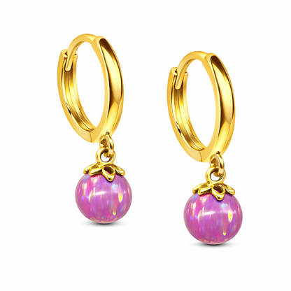 14k Yellow / White Gold Opal Huggie Dangle Earrings