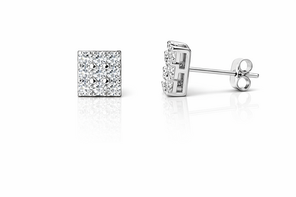 14K Yellow or White Gold Fancy Square CZ Stud Earrings