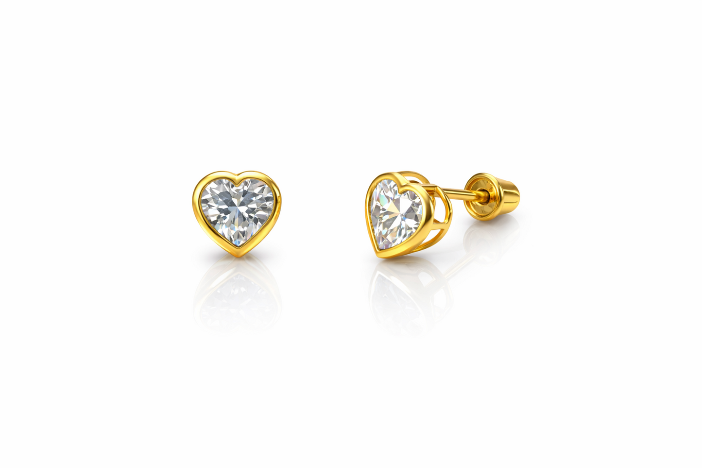 14K Yellow Gold Heart Bithstone Stud Earrings  5mm x 5mm