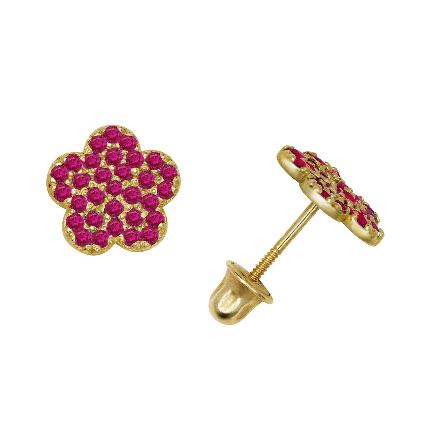 14k Yellow or White Gold CZ Flower Birthstone Stud Screw Back Earrings