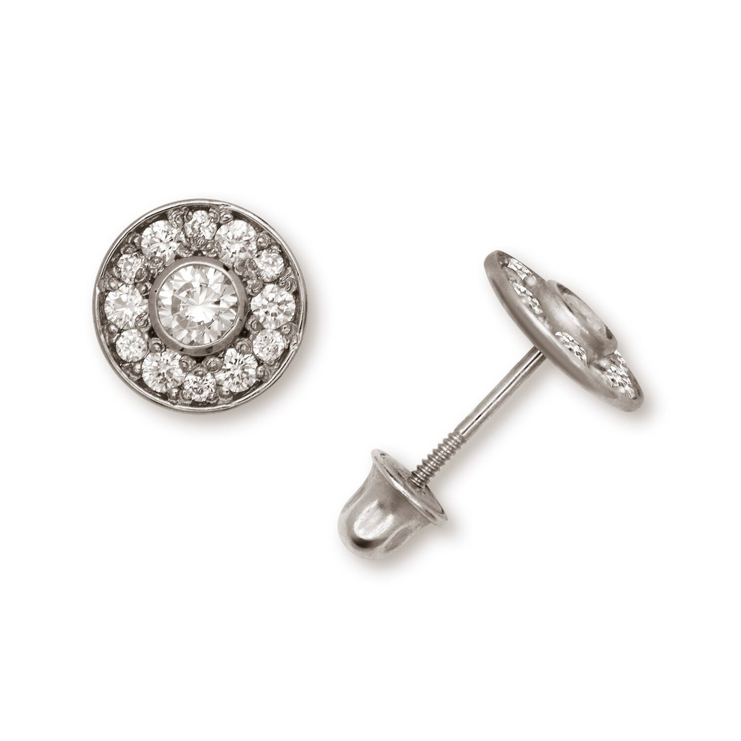 14K Yellow & White Gold Round Shaped Beautiful CZ Earrings for Girls