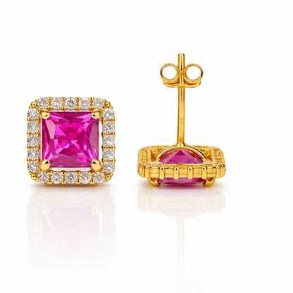 14k Yellow and White Gold Cushion Stud Earrings with Push Back