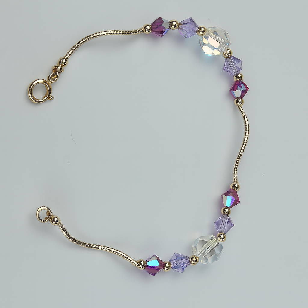 14K Yellow Gold Elegant Crystals Bracelet Kids Baby Girls & Boy