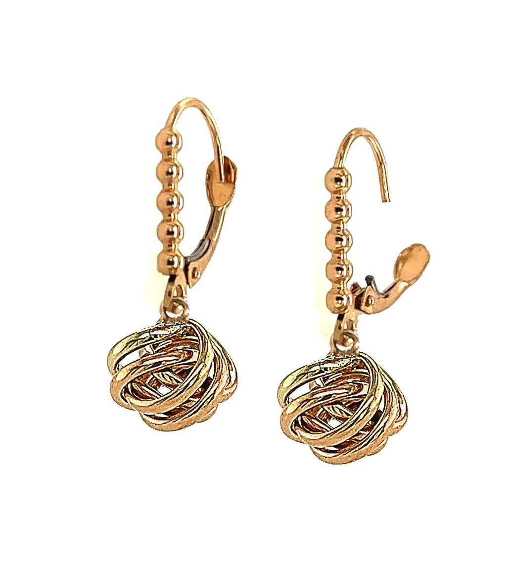 14k Yellow and White Gold Love Knot Leverback Earrings