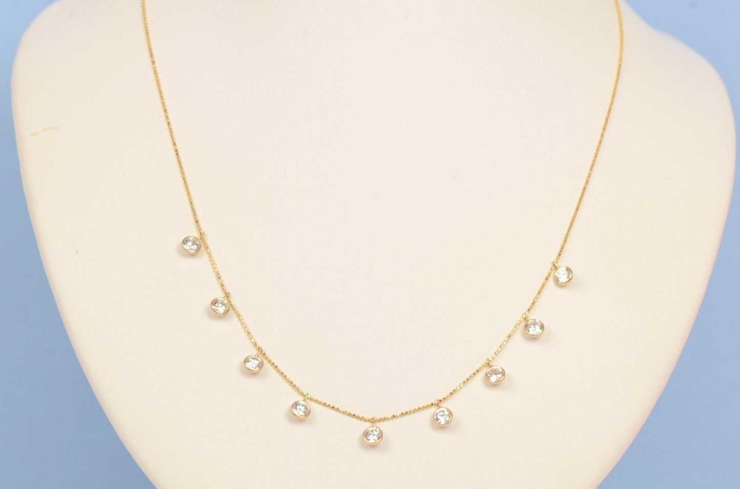 14k Yellow Gold Round clear Cubic Zirconia CZ by the yard 18" Cleopatra Necklace