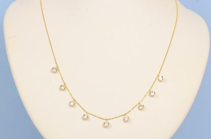 14k Yellow Gold Round clear Cubic Zirconia CZ by the yard 18" Cleopatra Necklace