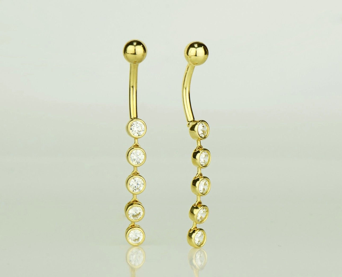 14k Yellow or White Gold Belly Button Dangle CZ Bezel Barbel Bar Ring