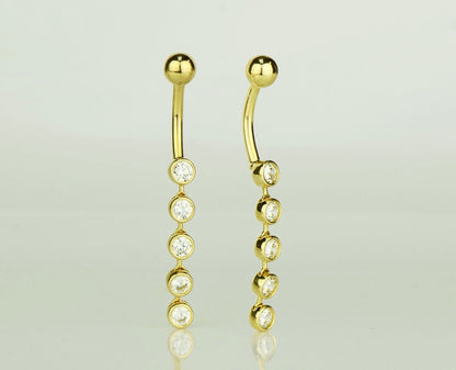 14k Yellow or White Gold Belly Button Dangle CZ Bezel Barbel Bar Ring