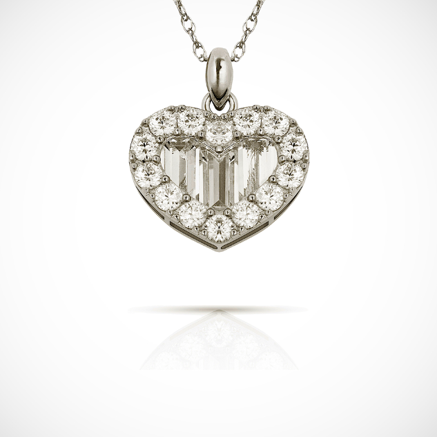 14K Yellow & White Gold CZ Baguette Fancy Heart Pendant For Girl