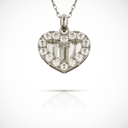 14K Yellow & White Gold CZ Baguette Fancy Heart Pendant For Girl