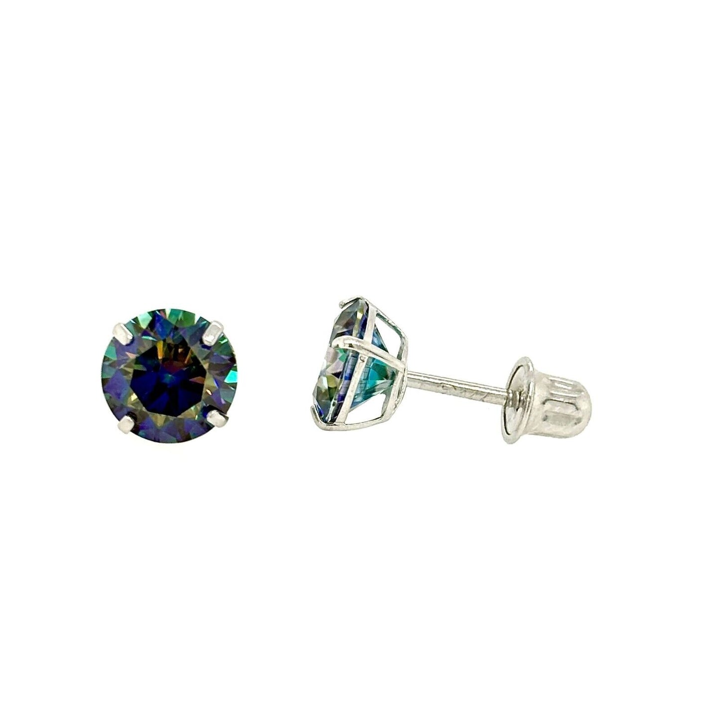 14K Gold GRA Certified D-VVS1 Rainbow Blue Moissanite Screw Back Studs Earrings