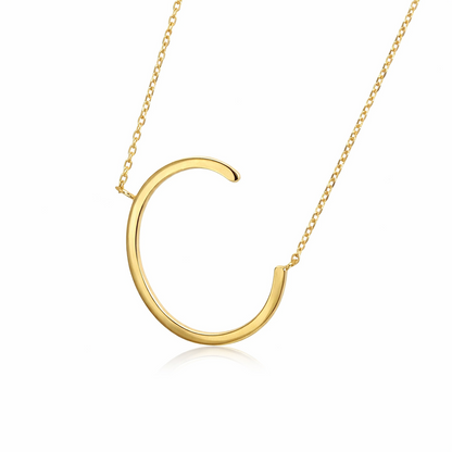 14k Yellow Gold Sideway Initial Letter Necklace Pendant