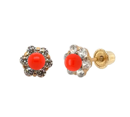 14k Yellow Gold Coral Stud Earrings/ Screw Back