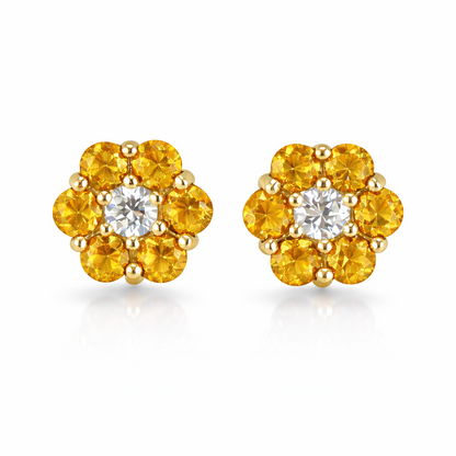 14k Yellow Gold Flower Stud Earrings with Screw Back