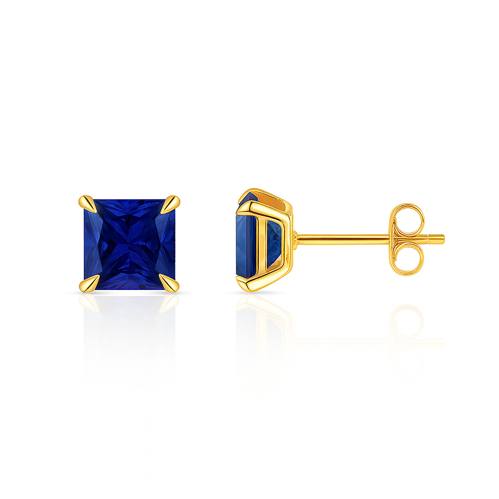 14k Yellow Gold Solid Square Princess Cut Birthstone 6MM CZ Stud Earrings