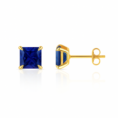 14k Yellow Gold Solid Square Princess Cut Birthstone 6MM CZ Stud Earrings