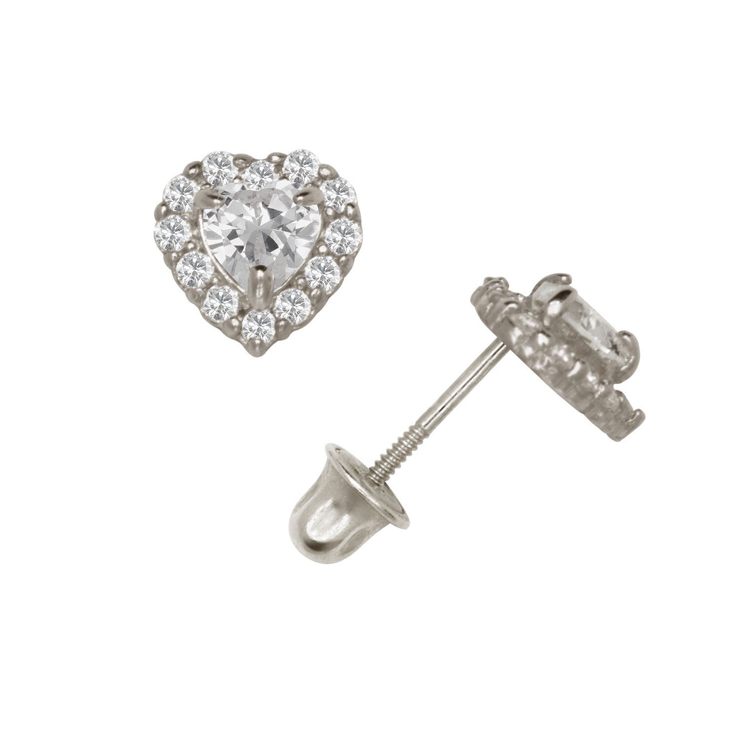 14K Yellow & White Gold Large Gorgeous CZ Heart Shaped Stud Earrings for Women