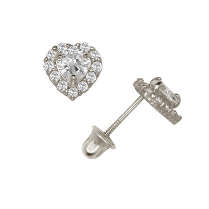 14K Yellow & White Gold Large Gorgeous CZ Heart Shaped Stud Earrings for Women