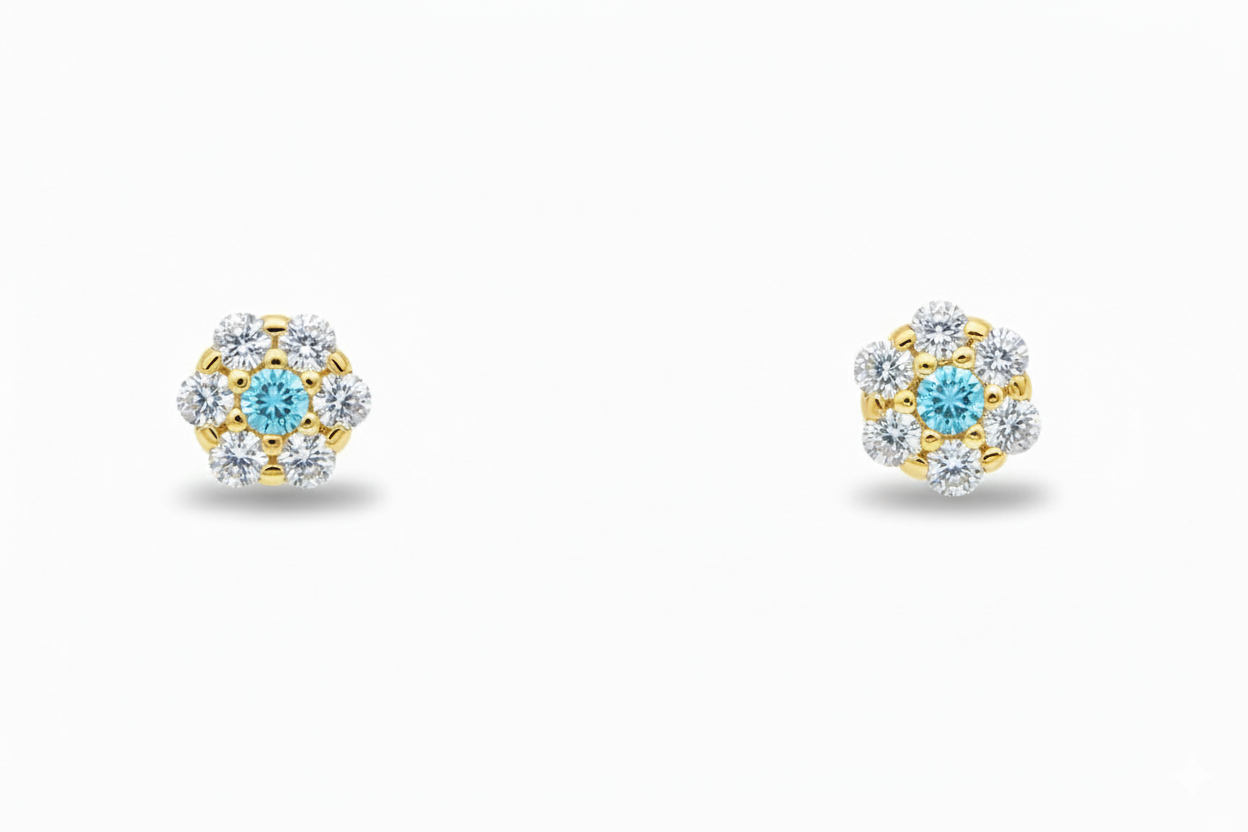 14K Yellow Gold Flower Shaped  Screw Back Stud Earrings for Women