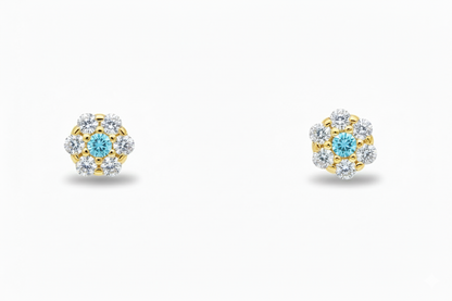 14K Yellow Gold Flower Shaped  Screw Back Stud Earrings for Women