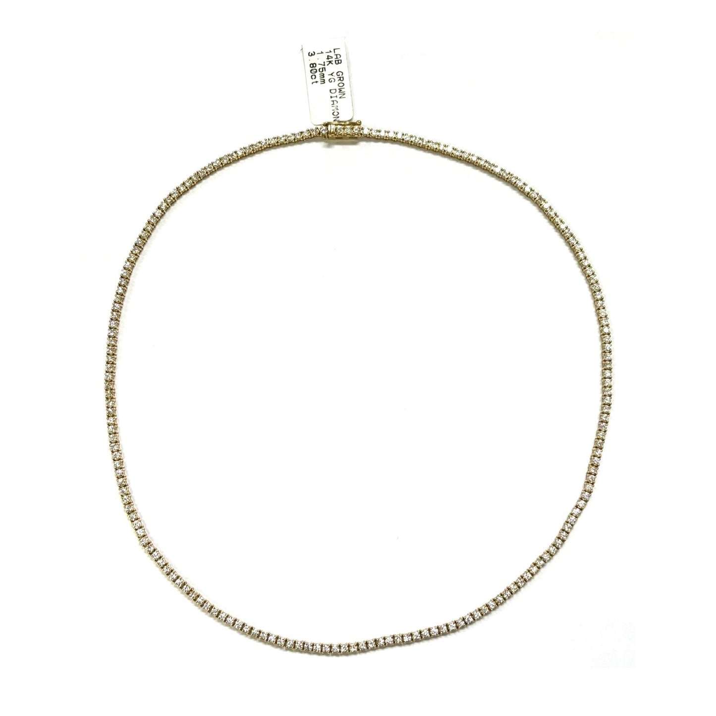 14K Yellow Gold Round Lab Grown Diamond Tennis Necklace 16 Inches