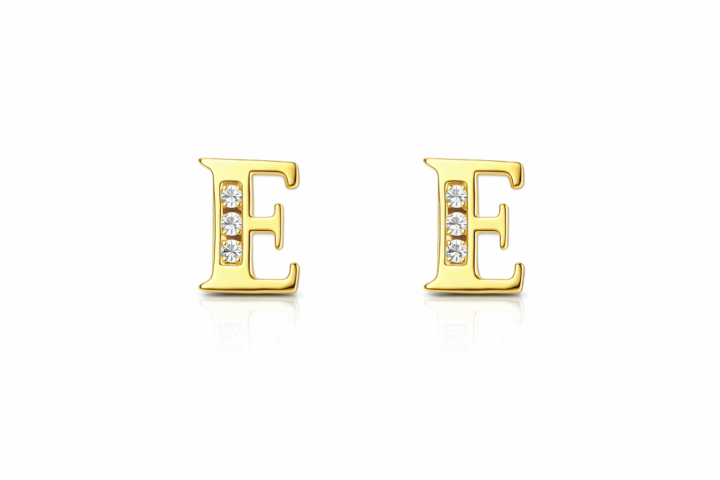 14k Yellow or White Gold Initial Letters CZ Stud Earrings