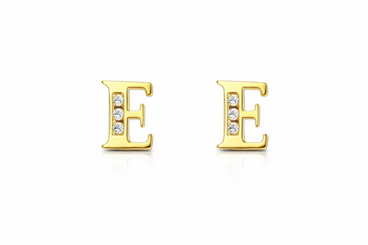 14k Yellow or White Gold Initial Letters CZ Stud Earrings