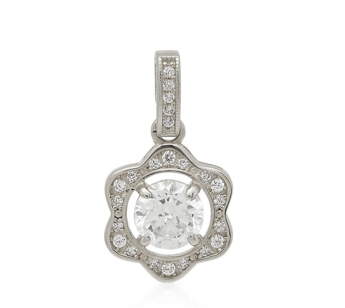 14k Yellow or White Gold Cz Flower Pendant