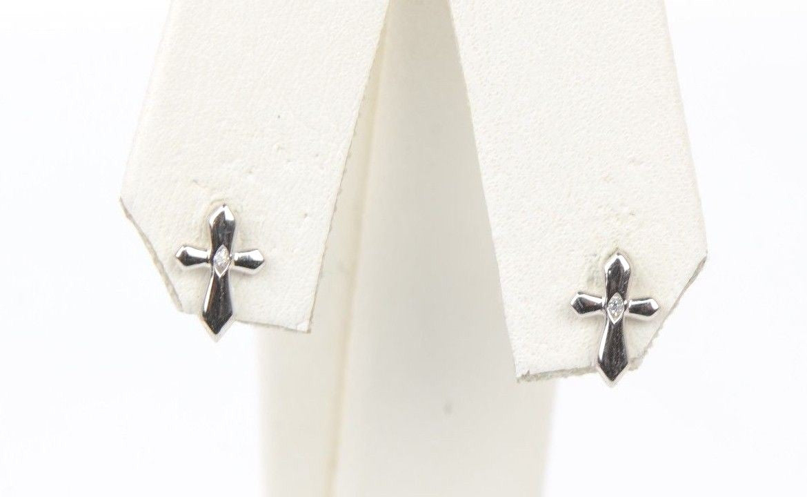 14K Yellow or White Gold Cubic Zirconia CZ Cross Earrings