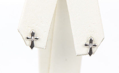 14K Yellow or White Gold Cubic Zirconia CZ Cross Earrings